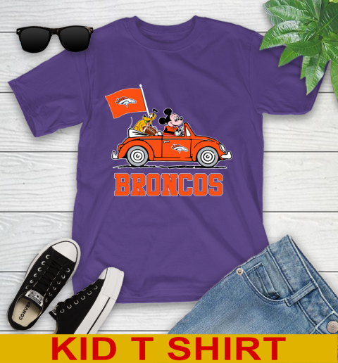 NFL Football Denver Broncos Pluto Mickey Driving Disney Shirt Youth T-Shirt 4