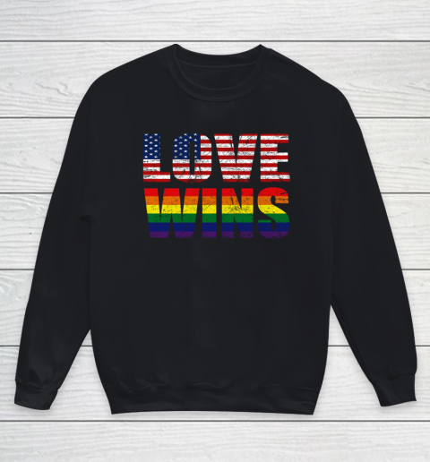 Love Wins USA Flag LGBT Youth Sweatshirt