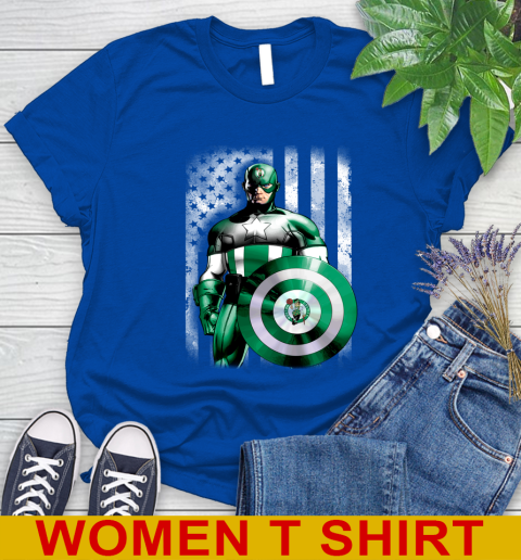 Boston Celtics NBA Basketball Captain America Marvel Avengers American Flag Shirt Women's T-Shirt 10