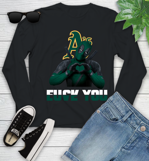 MLB Oakland Athletics Deadpool Love You Fuck You Baseball Sports Youth Long Sleeve