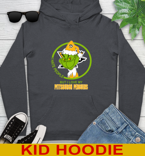 Pittsburgh Penguins NHL Christmas Grinch I Hate People But I Love My Favorite Hockey Team Youth Hoodie 9