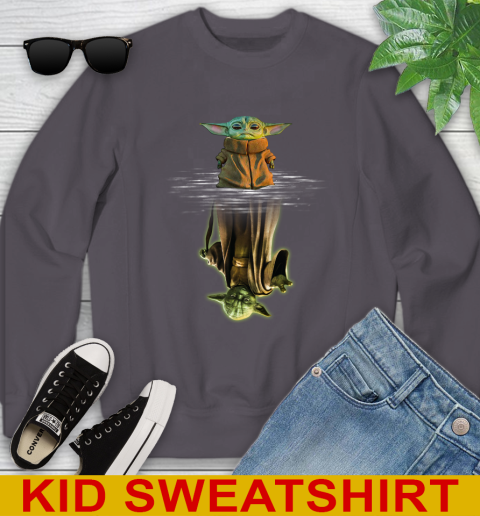 Mandalorian Baby Yoda star wars water reflection Youth Sweatshirt 5