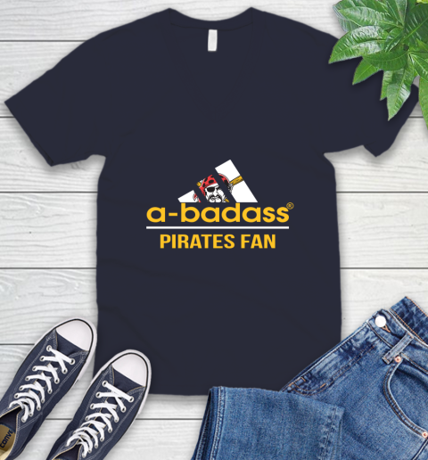 MLB A Badass Pittsburgh Pirates Fan Adidas Baseball Sports V-Neck T-Shirt 2