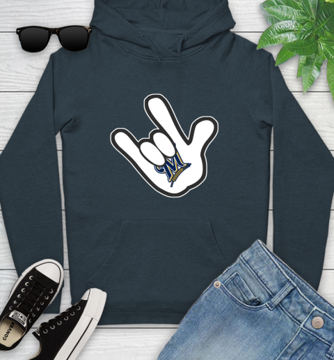 Milwaukee Brewers MLB Baseball Mickey Rock Hand Disney Youth Hoodie 9 Milwaukee Brewers MLB Baseball Mickey Rock Hand Disney Youth Hoodie - Image 9