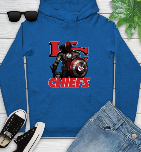 NFL Captain America Thor Spider Man Hawkeye Avengers Endgame Football Kansas City Chiefs Youth Hoodie 9