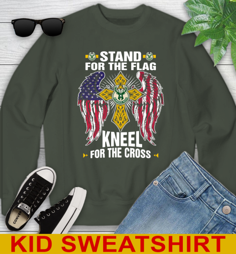NBA Basketball Milwaukee Bucks Stand For Flag Kneel For The Cross Shirt Youth Sweatshirt 8
