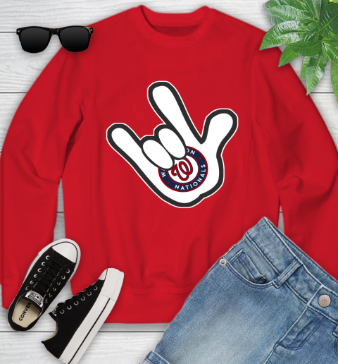 Washington Nationals MLB Baseball Mickey Rock Hand Disney Youth Sweatshirt 9