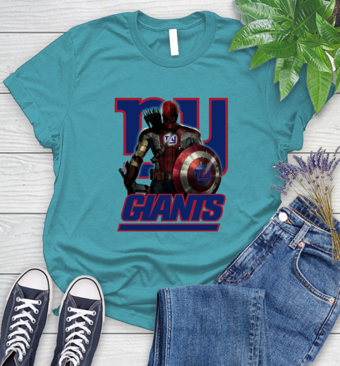 NFL Captain America Thor Spider Man Hawkeye Avengers Endgame Football New York Giants Women's T-Shirt 12