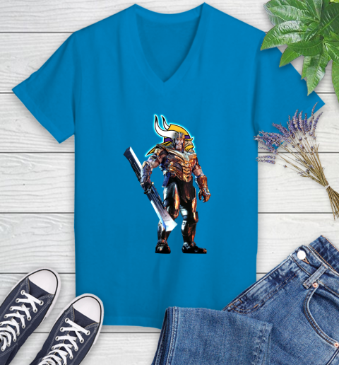NFL Thanos Gauntlet Avengers Endgame Football Minnesota Vikings Women's V-Neck T-Shirt 7