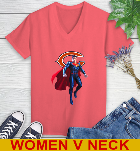NFL Superman DC Sports Football Chicago Bears Women's V-Neck T-Shirt 7