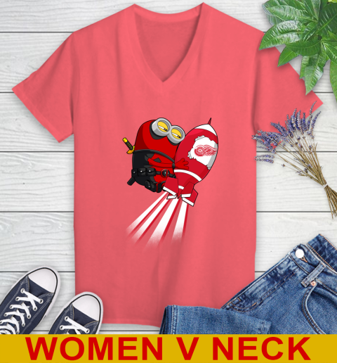 NHL Hockey Detroit Red Wings Deadpool Minion Marvel Shirt Women's V-Neck T-Shirt 6