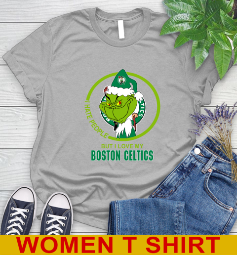 Boston Celtics NBA Christmas Grinch I Hate People But I Love My Favorite Basketball Team Women's T-Shirt 5