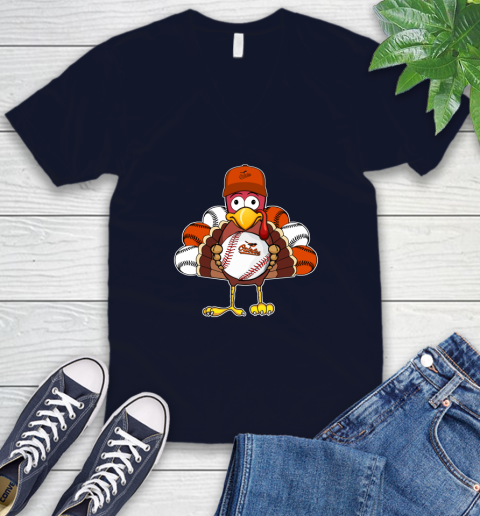 Baltimore Orioles Turkey thanksgiving V-Neck T-Shirt 3