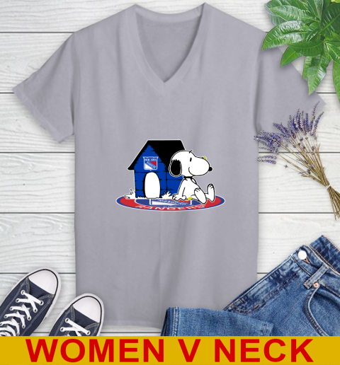 NHL Hockey New York Rangers Snoopy The Peanuts Movie Shirt Women's V-Neck T-Shirt 5