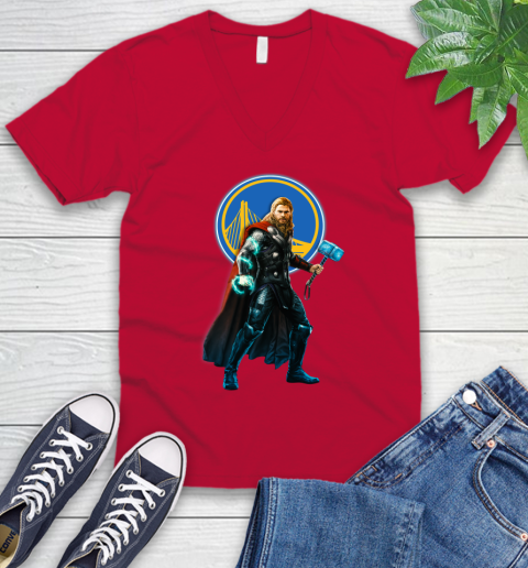 NBA Thor Avengers Endgame Basketball Golden State Warriors V-Neck T-Shirt 7
