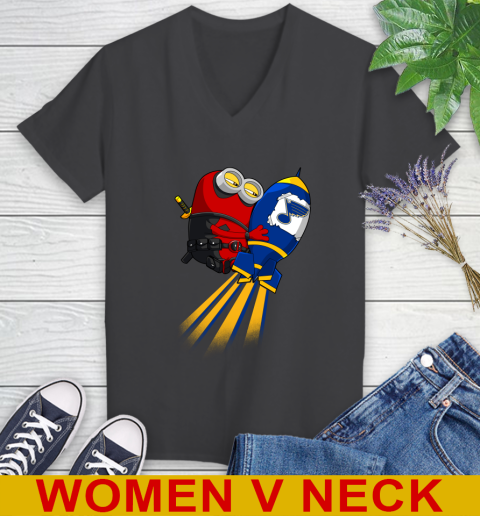 NHL Hockey St.Louis Blues Deadpool Minion Marvel Shirt Women's V-Neck T-Shirt 8