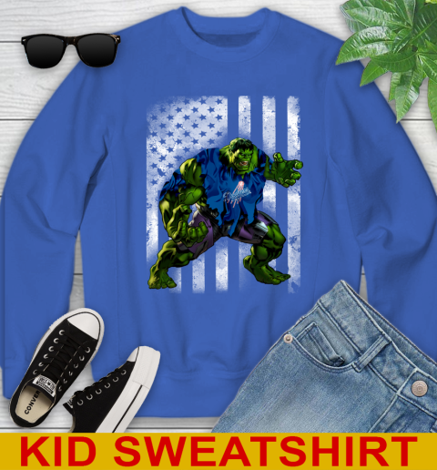 Los Angeles Dodgers Hulk Marvel Avengers MLB Baseball American Flag Youth Sweatshirt 6