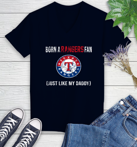 MLB Baseball Texas Rangers Loyal Fan Just Like My Daddy Shirt Women's V-Neck T-Shirt 2