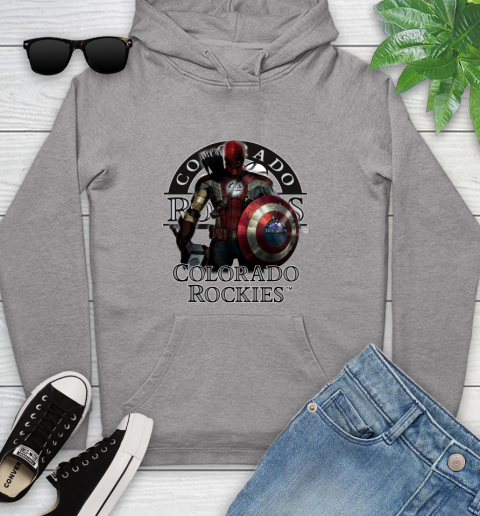 MLB Captain America Thor Spider Man Hawkeye Avengers Endgame Baseball Colorado Rockies Youth Hoodie 6