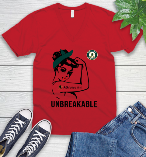 MLB Oakland Athletics Girl Unbreakable Baseball Sports V-Neck T-Shirt 4