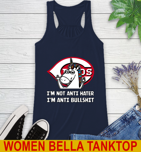 Cincinnati Reds MLB Baseball Unicorn I'm Not Anti Hater I'm Anti Bullshit Racerback Tank 11