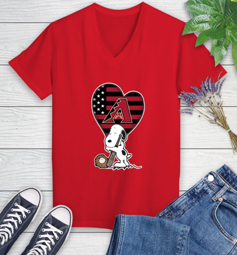 Washington Capitals MLB Baseball The Peanuts Movie Adorable Snoopy Women's V-Neck T-Shirt 12