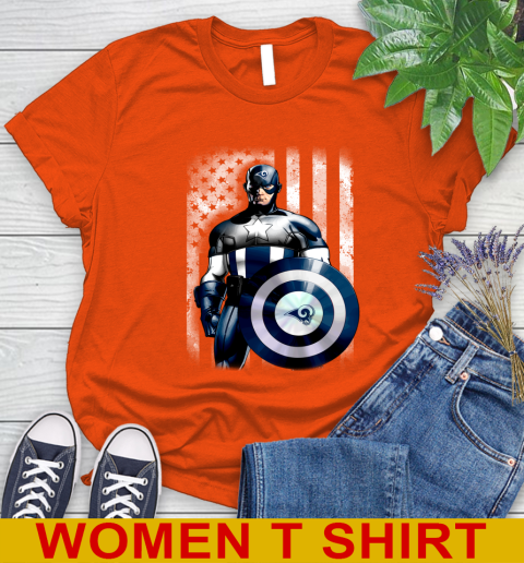 Los Angeles Rams NFL Football Captain America Marvel Avengers American Flag Shirt Women's T-Shirt 3