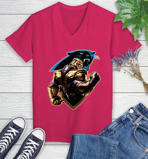 NFL Thanos Avengers Endgame Football Sports Carolina Panthers Women's V-Neck T-Shirt 9