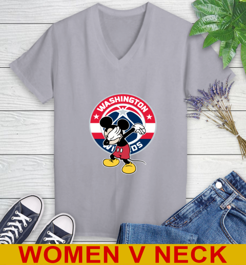Washington Wizards NBA Basketball Dabbing Mickey Disney Sports Women's V-Neck T-Shirt 5