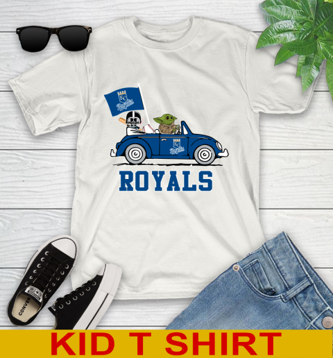 MLB Baseball Kansas City Royals Darth Vader Baby Yoda Driving Star Wars Shirt Youth T-Shirt
