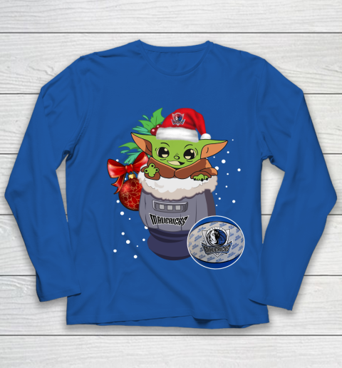 Dallas Mavericks Christmas Baby Yoda Star Wars Funny Happy NBA Youth Long Sleeve 9