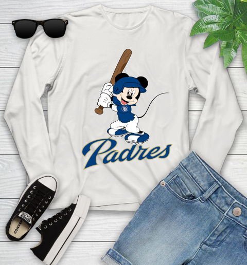 MLB Baseball San Diego Padres Cheerful Mickey Mouse Shirt Youth Long Sleeve 12