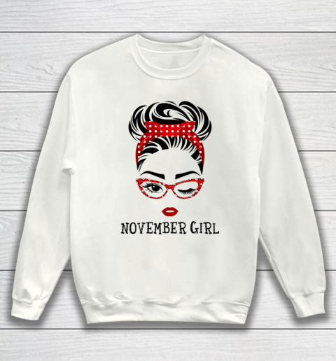 Womens November Girl Wink Eye Woman Face Wink Eyes Lady Birthday Sweatshirt