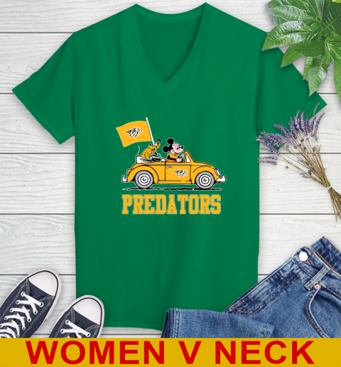 NHL Hockey Nashville Predators Pluto Mickey Driving Disney Shirt Women's V-Neck T-Shirt 6