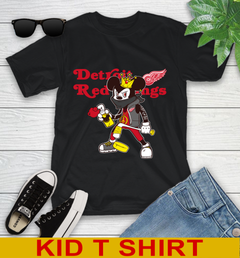 Detroit Red Wings NHL Hockey Mickey Peace Sign Sports Youth T-Shirt 2