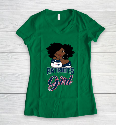 New England Patriots Girl NFL Women's V-Neck T-Shirt 5