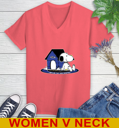 NFL Football Baltimore Ravens Snoopy The Peanuts Movie Shirt Women's V-Neck T-Shirt 7