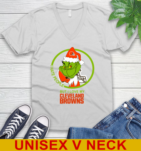 Cleveland Browns NFL Christmas Grinch I Hate People But I Love My Favorite Football Team V-Neck T-Shirt