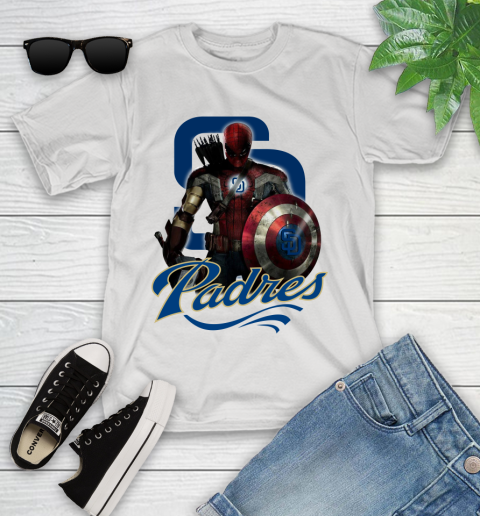 MLB Captain America Thor Spider Man Hawkeye Avengers Endgame Baseball San Diego Padres Youth T-Shirt