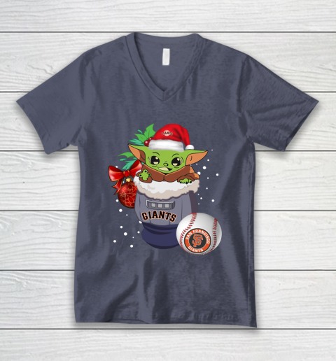 San Francisco Giants Christmas Baby Yoda Star Wars Funny Happy MLB V-Neck T-Shirt 8