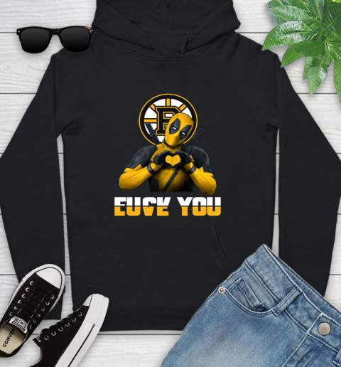NHL Boston Bruins Deadpool Love You Fuck You Hockey Sports Youth Hoodie