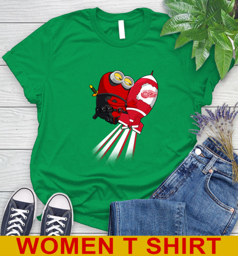 NHL Hockey Detroit Red Wings Deadpool Minion Marvel Shirt Women's T-Shirt 7