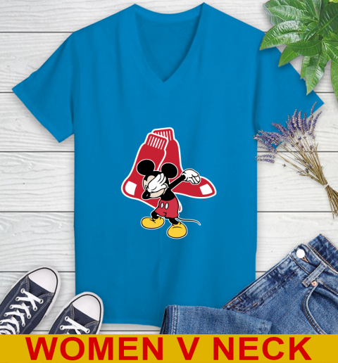 Boston Red Sox MLB Baseball Dabbing Mickey Disney Sports Women's V-Neck T-Shirt 8