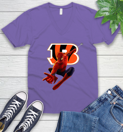 NFL Spider Man Avengers Endgame Football Cincinnati Bengals V-Neck T-Shirt 9