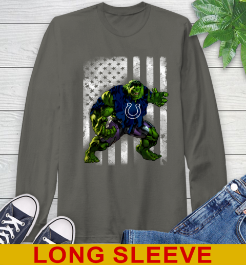 Indianapolis Colts Hulk Marvel Avengers NFL Football American Flag Long Sleeve T-Shirt 10