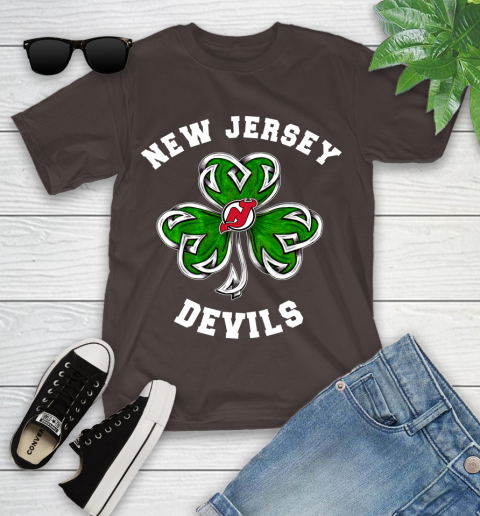 NHL New Jersey Devils Three Leaf Clover St Patrick's Day Hockey Sports Youth T-Shirt 7