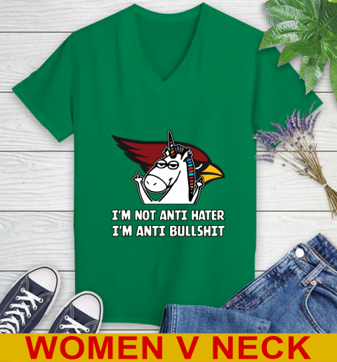 Arizona Cardinals NFL Football Unicorn I'm Not Anti Hater I'm Anti Bullshit Women's V-Neck T-Shirt 6