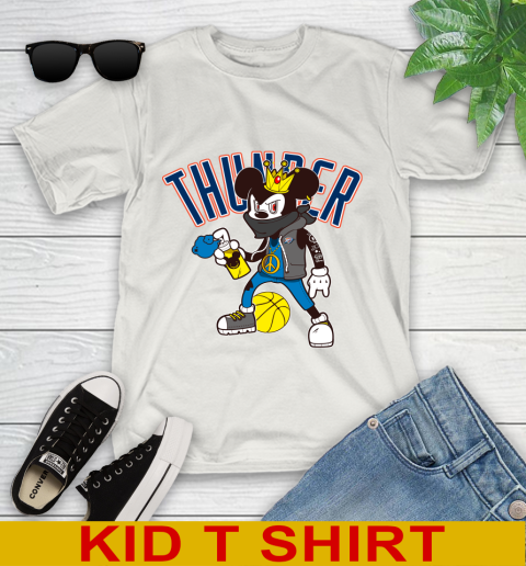 Oklahoma City Thunder NBA Basketball Mickey Peace Sign Sports Youth T-Shirt 12
