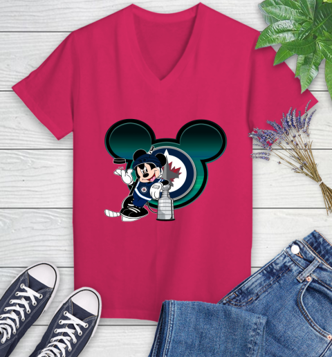 NHL Winnipeg Jets Stanley Cup Mickey Mouse Disney Hockey T Shirt Women's V-Neck T-Shirt 9