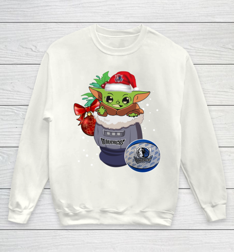 Dallas Mavericks Christmas Baby Yoda Star Wars Funny Happy NBA Youth Sweatshirt 2